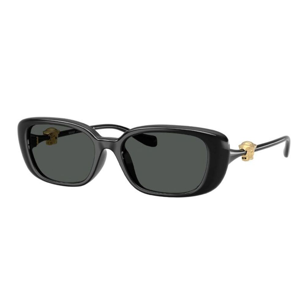 Versace Sunglasses Rectangle Full Rim, Shiny Black Frame and Grey Lens